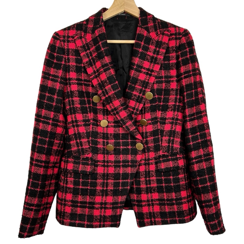TAGLIATORE ‘Alicya’ Double Breasted Plaid Blazer, Red/Black, IT44 or US 8